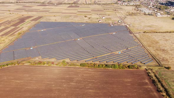 Aerial view of Solar Panels Farm solar cell with sunlight