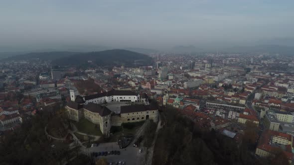 Aerial of Ljubljana with the castle alt