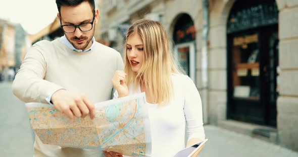 Beautiful Couple Sightseeing and Traveling Together  Tourism Concept