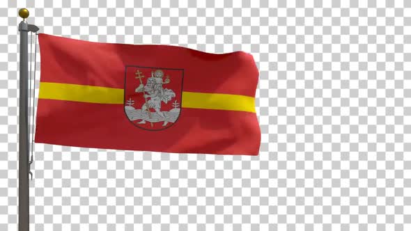 Vilnius City Flag (Lithuania) on Flagpole with Alpha Channel - 4K alt