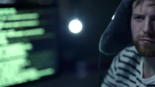 Russian Cybercriminal Attacking System at Night alt