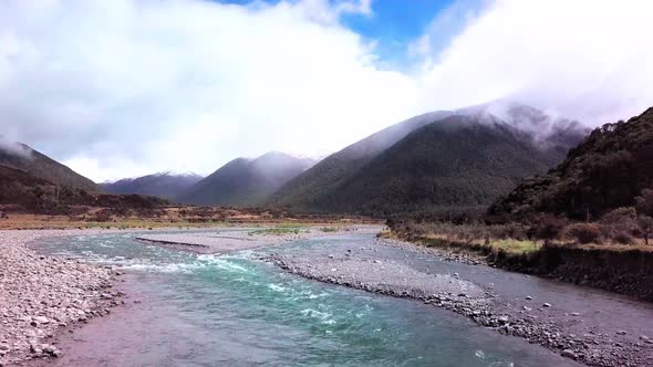 Aerial view of Landscape of Lewis pass in New Zealand. Boyle River New Zealand. alt
