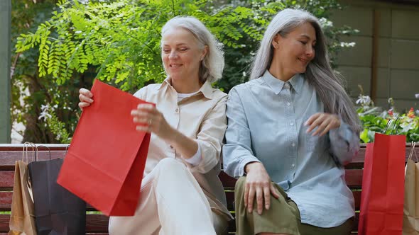 Two senior women doing shopping alt