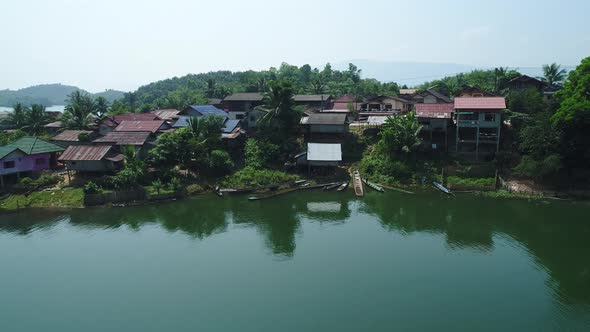Vang Vieng water reserve in Laos from the sky alt