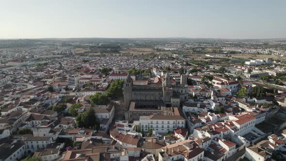 Aerial view Evora Cathedral old downtown, Historic Alentejo