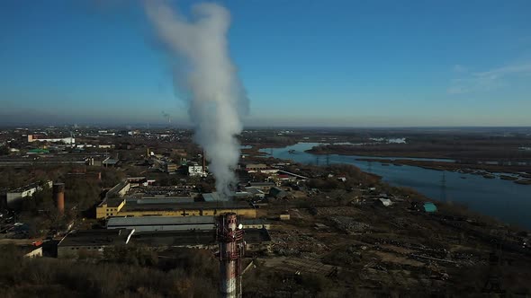 View From the Quadcopter to the Factory with a Chimney