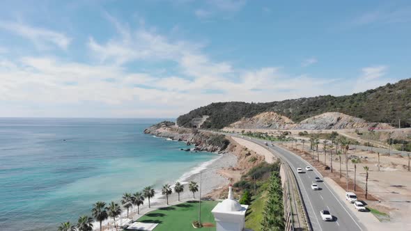 High speed road with cars along beautiful coastline in Alanya, Turkey alt