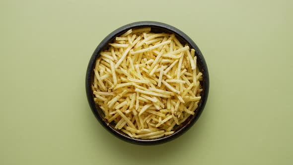Top View of Bowl with French Fries