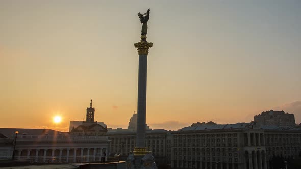 Sunset Over The Center Of Kiev, Khreshchatyk, Maidan, Ukraine