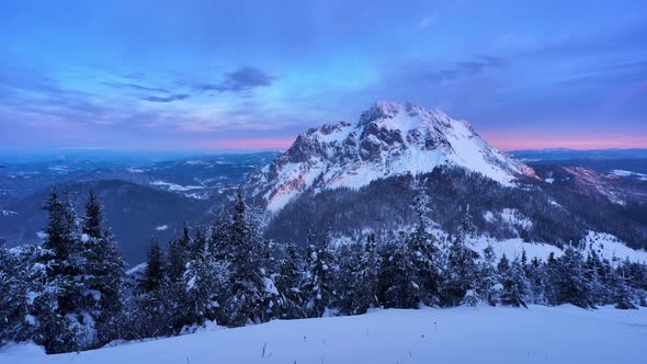 Winter Frozen Mountain Panorama Landscape in Slovakia Blue Hour Before Sunrise alt