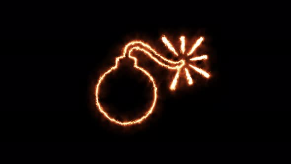 The Bomb is on fire. Animation on a black background burning in a flame. alt
