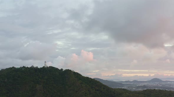 Aerial View Phuket Big Buddha On The Top Of Mountain In Sunrise. alt