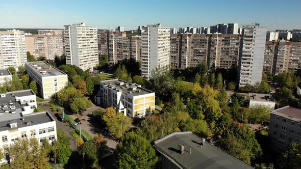 Flight Over the Sleeping Area Zelenograd in Moscow, Russia