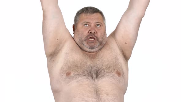 Fat Man Lifting Dumbbells with Efforts alt