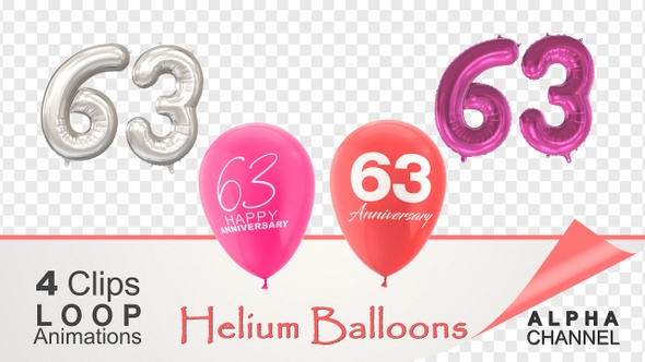 63 Anniversary Celebration Helium Balloons Pack