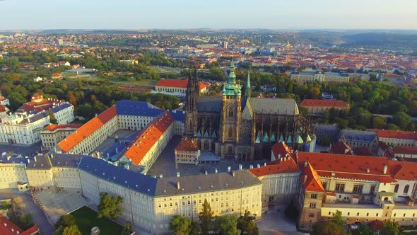 Flight Over Prague Castle, President Residence, the City View From Above