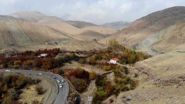 Cars on a Lane in a Mountain
