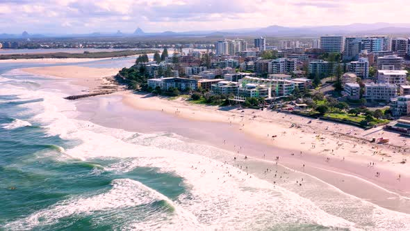 Aerial view of Kings Beach, Queensland, Australia. alt