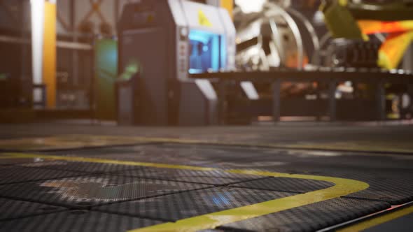 Interior of Car Factory with a Production Line alt