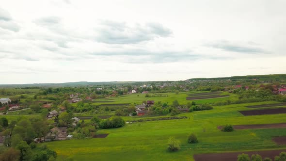 Aerial Drone View of Green Agricultural Field in the Countryside of Ukraine