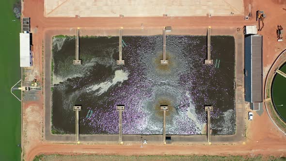 Brazil sewage water treatment system. Water depollution station aerial view. alt