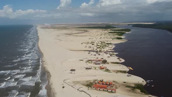 Brazilian landmark rainwater lakes and sand dunes. Lencois Maranhenses Brazil. alt
