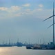 Wind Turbines in Antwerp Port on Sunset