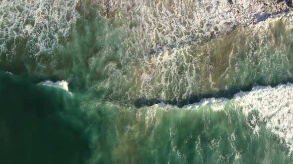Top View of the Huge Ocean Waves Crashing Over the Shore Showing