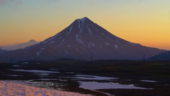 Stunning Morning Volcano Landscape of Kamchatka Peninsula at Sunrise