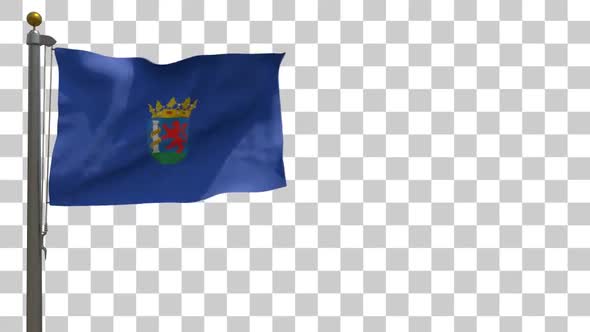 Badajoz Province Flag (Spain) on Flagpole with Alpha Channel - 4K alt