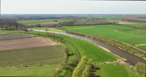 Aerial view of river Linge, Betuwe, Gelderland, Netherlands alt