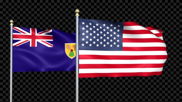 Turks And Caicos Islands And United States Two Countries Flags Waving alt