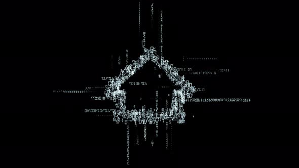 Digital electronic house consisting of graphics of numbers and symbols. alt