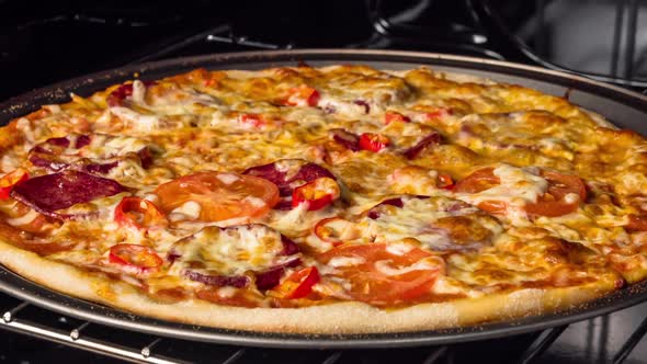 Hot and tasty pizza in the oven