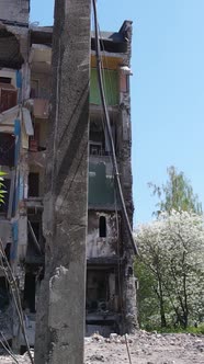 Vertical Video of a Destroyed Building in Borodyanka Ukraine alt