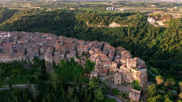 An aerial view showing architecture of Pitigliano, Italy
