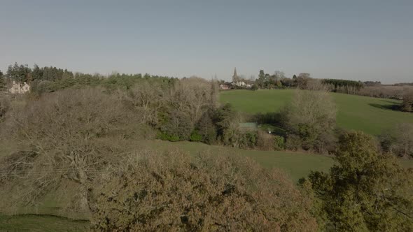 Green Warwickshire England Late Autumn Landscape Establishing Shot Aerial View Rolling Hills alt