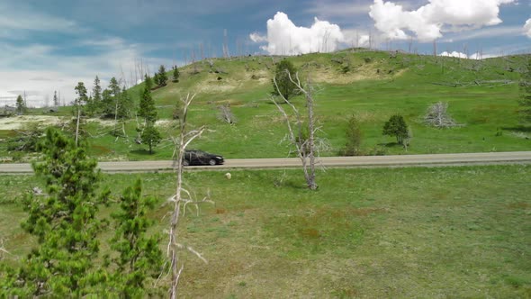 Hills and Mountains of Yellowstone National Park Near the Lake Aerial View alt