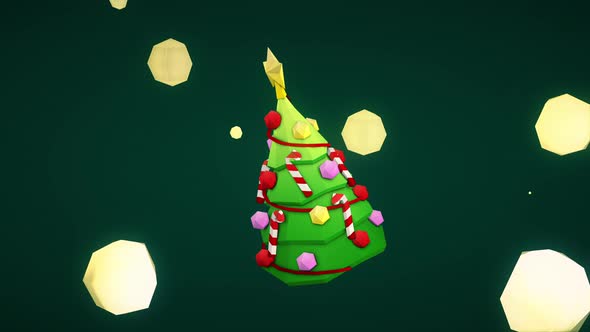 Rotating 3d Christmas Tree Decorated With Peppermint Canes In Green Background alt
