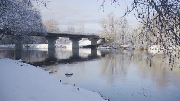 Bridge Over the Gauja River in Winter