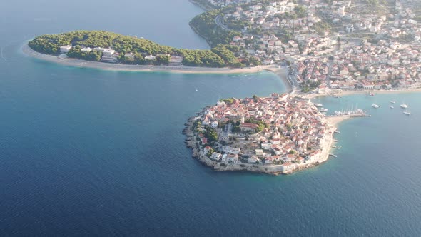 Aerial view of Primosten medieval old town by the Adriatic sea in Croatia alt