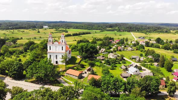Cinematic Approaching View Beautiful Kurtuvenai Church alt