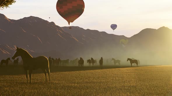 Balloons and Wild Horses at Sunset