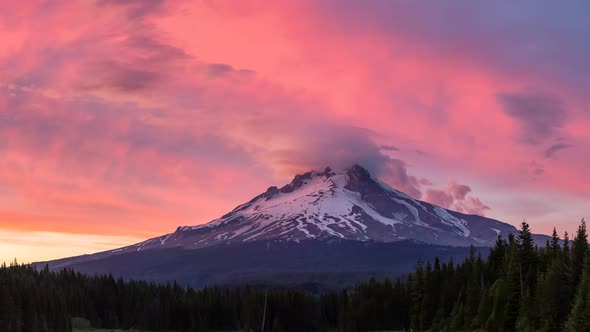 Cinemagraph of a Beautiful Landscape View of Mt Hood during a dramatic cloudy sunset. Taken from Tri alt