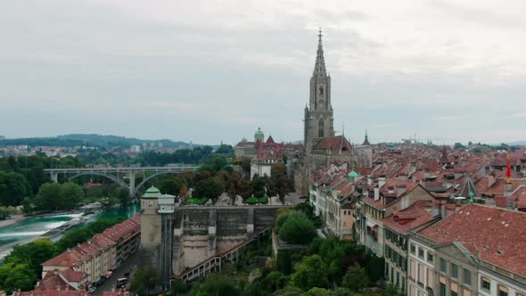 Establishing Aerial View of Bern Landmarks Switzerland