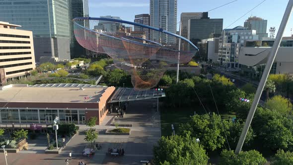 Aerial view of a modern sculpture in a park alt