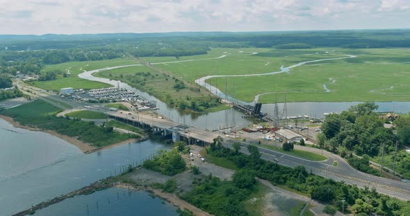 Panoramic view from aerial ocean coastal view, beautiful sand beach town alt