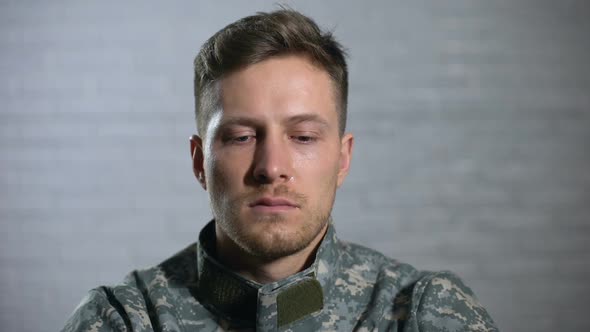 Crying Male Soldier Looking at Camera, Military Posttraumatic Syndrome ...