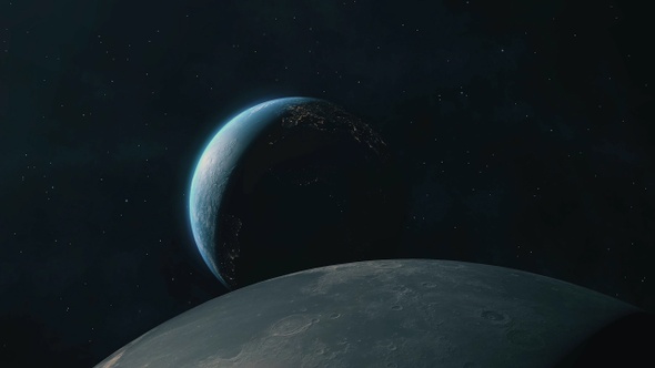 Space Scene with Moon and Earth