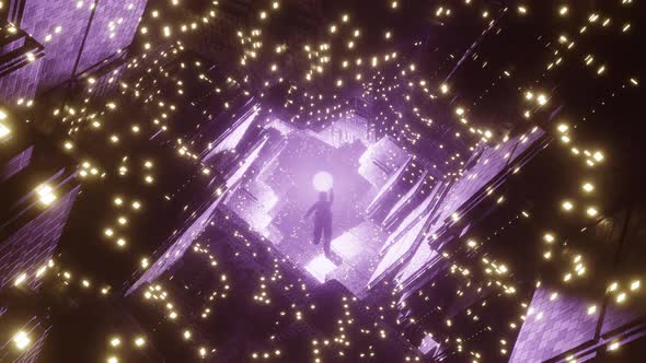 Space abstract tunnel with floating astronaut at corridor to the star. 3d animation loop alt